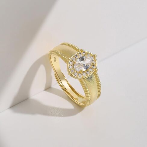 Meissa Sterling Silver Oval Cut Solitaire Cubic Zirconia CZ Wedding Promise Band Rings for Women Her Classic Marriage Engagement Rings Size Adjustable 5-9, Gold in Saudi Arabia