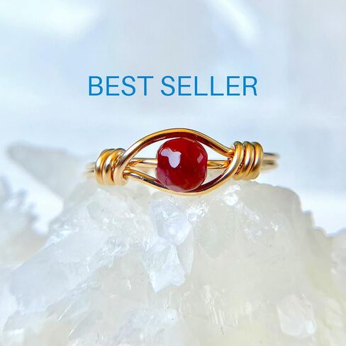 Ruby Gemstone Ring, 14K Gold Filled or Sterling Silver Wire-Wrapped Band, Ring for Man or Woman, July Birthstone Present, Stone Jewelry, Boho Style, Size 5 to 16 in Saudi Arabia