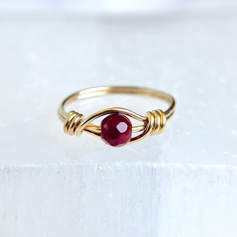 Ruby Gemstone Ring, 14K Gold Filled or Sterling Silver Wire-Wrapped Band, Ring for Man or Woman, July Birthstone Present, Stone Jewelry, Boho Style, Size 5 to 16 in Saudi Arabia