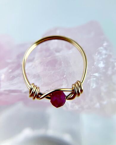 Ruby Gemstone Ring, 14K Gold Filled or Sterling Silver Wire-Wrapped Band, Ring for Man or Woman, July Birthstone Present, Stone Jewelry, Boho Style, Size 5 to 16 in Saudi Arabia