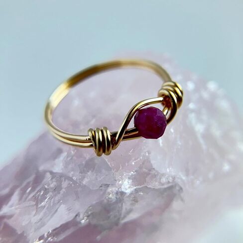 Ruby Gemstone Ring, 14K Gold Filled or Sterling Silver Wire-Wrapped Band, Ring for Man or Woman, July Birthstone Present, Stone Jewelry, Boho Style, Size 5 to 16 in Saudi Arabia