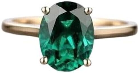 رذاذ المجوهرات 2 CT Oval Cut Lab التي تم إنشاؤها خاتم زمرد خضراء سوليتير ، 14 كيلو باهت الذهب الأصفر (أصفر ، 7.75) in Saudi Arabia