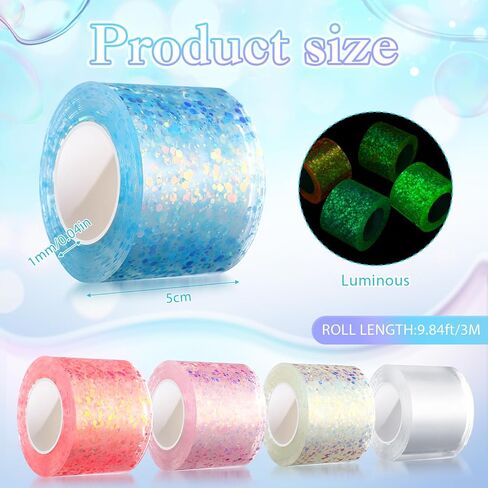 Hydren 5 PCS Nano Tape Bubble Kit Glow في مجموعة صانع الغراء المظلمة Nano No Heating مطلوبة 49.2 قدمًا × 1.97 بوصة مناسبة للأطفال المبتدئين للأشعة فوق البنفسجية غراء مزدوج ملون لصنع الفقاعة in Saudi Arabia