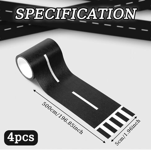 4 Rolls Roadway Tape, 16.4ft Black Residue Free Road Car Track Tape Race Cars Decorations for Kids Birthday Party Party Racing Party Decoration in Saudi Arabia