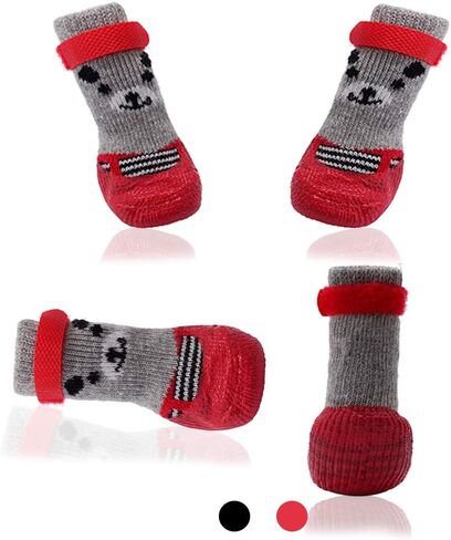 أحذية الكلاب مقاومة للماء الجوارب القابلة للتنفس ، مع شريط سحري مضاد للانزلاق وقابل للتعديل كل ما يتناسب مع الكلب الصغير (4pcs) (أحمر ، م) in Kuwait