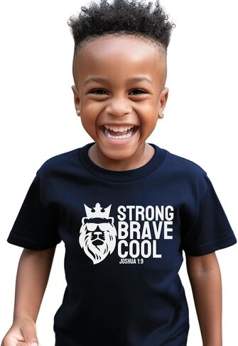 Strong Brave Lion Of Judah Bible Verse Christ Religious Sayings T-Shirt, Cool Christian Shirt For Toddler Boy, Christian Gift for Kids, Graphic Tee for Toddler Baby Boy Youth Infant Short Sleeve Top. in Saudi Arabia