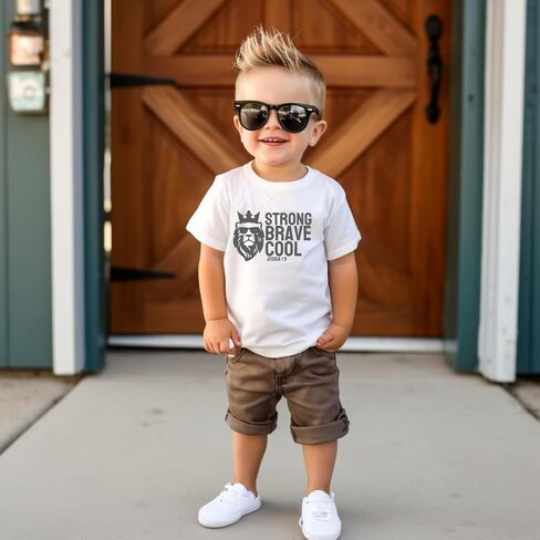 Strong Brave Lion Of Judah Bible Verse Christ Religious Sayings T-Shirt, Cool Christian Shirt For Toddler Boy, Christian Gift for Kids, Graphic Tee for Toddler Baby Boy Youth Infant Short Sleeve Top. in Saudi Arabia
