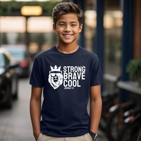 Strong Brave Lion Of Judah Bible Verse Christ Religious Sayings T-Shirt, Cool Christian Shirt For Toddler Boy, Christian Gift for Kids, Graphic Tee for Toddler Baby Boy Youth Infant Short Sleeve Top. in Saudi Arabia
