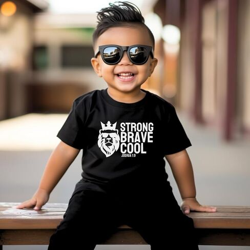 Strong Brave Lion Of Judah Bible Verse Christ Religious Sayings T-Shirt, Cool Christian Shirt For Toddler Boy, Christian Gift for Kids, Graphic Tee for Toddler Baby Boy Youth Infant Short Sleeve Top. in Saudi Arabia