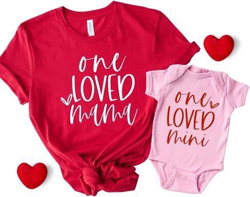 One Loved Mama Mini, Mommy and Me Valentine Shirts, Valentine's Day Mom and Daughter Matching Outfits, Son Mother Baby Valentines Day Gifts for Mom. Multicolor in Saudi Arabia