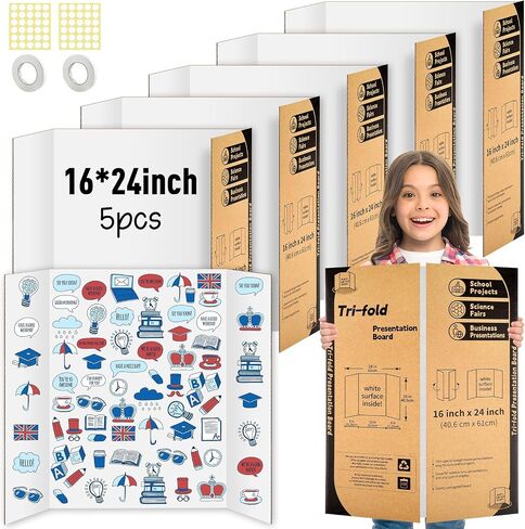 3 Pack Trifold Poster Board 24 X 16 Inch, IKAYAS White Poster Boards, Science Fair Display Boards Posterboard Foamboard for Mounting, Prints, Art, Display, Projects Classroom Supplies in Saudi Arabia