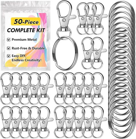Bonison 50 PCS Keychain Making Kit مع Cobster Claw Clasps & Key Rings - Ckeychain Clip مع لوازم الحرف الحلقية الرئيسية لسلاسل المفاتيح DIY ، مجوهرات ومشاريع الحبل in Kuwait