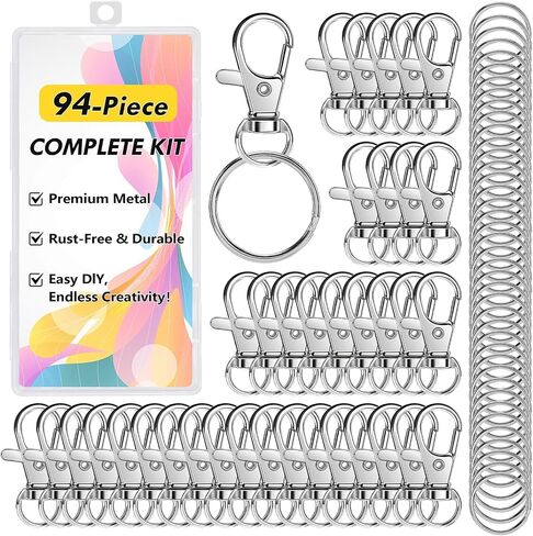 Bonison 50 PCS Keychain Making Kit مع Cobster Claw Clasps & Key Rings - Ckeychain Clip مع لوازم الحرف الحلقية الرئيسية لسلاسل المفاتيح DIY ، مجوهرات ومشاريع الحبل in Kuwait