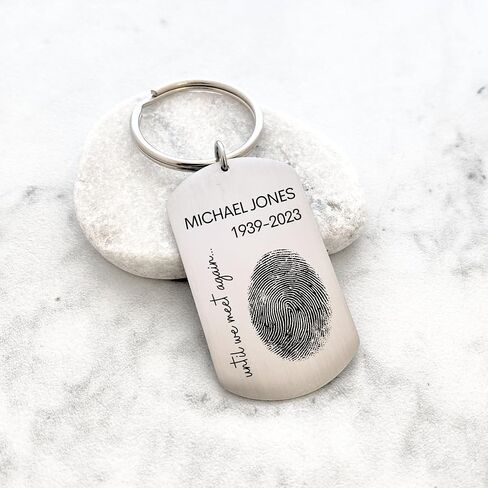 Personalized Fingerprint Memorial Keychain - Actual Thumb Print Fingerprint Dog Tag - Fingerprint Keepsake - Memorial Gift for Him - Engraved Custom Stainless Steel - N1290 in Saudi Arabia