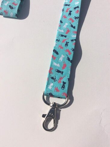 Mini Cats Lanyard ID Badge Key Holder Keeper Fabric Teal Kittens in Saudi Arabia