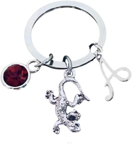 Personalized Lizard Keychain with Initial and Birthstone Charm, Customized Lizard Lover Jewelry, Lizard Pendant, Gift For Her in Saudi Arabia