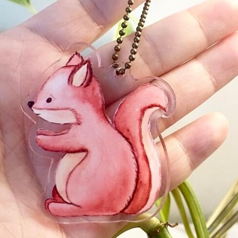 Cute Squirrel Keychain by Adore By Nat - Handcrafted Watercolor Woodland Forest Animal Acrylic Keyring in Saudi Arabia