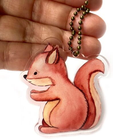 Cute Squirrel Keychain by Adore By Nat - Handcrafted Watercolor Woodland Forest Animal Acrylic Keyring in Saudi Arabia