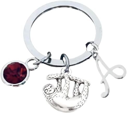 Personalized Sloth Keychain with Initial and Birthstone Charm, Customized Sloth Lover Jewelry, Sloth Pendant, Gift For Her (Tag & Birthstone) in Saudi Arabia