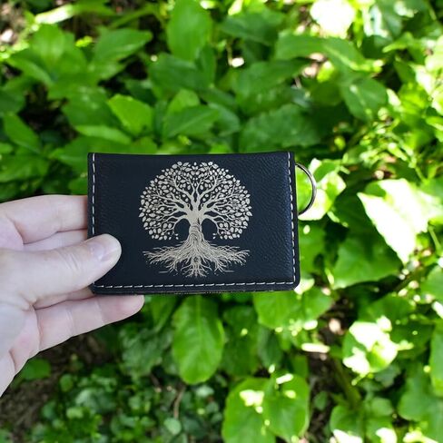 Keychain ID Holder Wallet - Celtic Tree of Life - Leather (Black/Gold) in Saudi Arabia