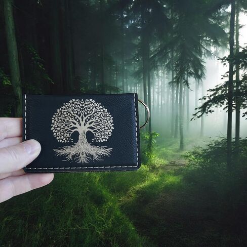 Keychain ID Holder Wallet - Celtic Tree of Life - Leather (Black/Gold) in Saudi Arabia