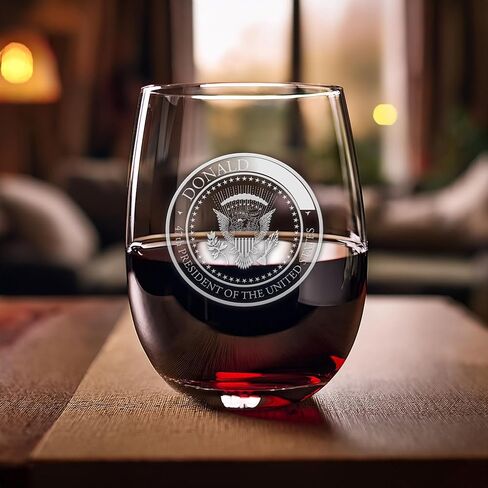 47th Presidential Seal Wine Glass | Engraved Stemless Wine Glass | Patriotic Wine Glass Gift | Presidential Election Gift | USA Political Gift | Engraved Wine Glass in Saudi Arabia