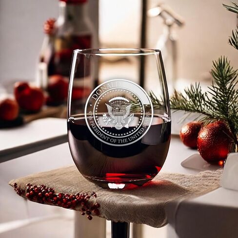 47th Presidential Seal Wine Glass | Engraved Stemless Wine Glass | Patriotic Wine Glass Gift | Presidential Election Gift | USA Political Gift | Engraved Wine Glass in Saudi Arabia