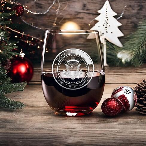 47th Presidential Seal Wine Glass | Engraved Stemless Wine Glass | Patriotic Wine Glass Gift | Presidential Election Gift | USA Political Gift | Engraved Wine Glass in Saudi Arabia