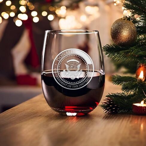 47th Presidential Seal Wine Glass | Engraved Stemless Wine Glass | Patriotic Wine Glass Gift | Presidential Election Gift | USA Political Gift | Engraved Wine Glass in Saudi Arabia