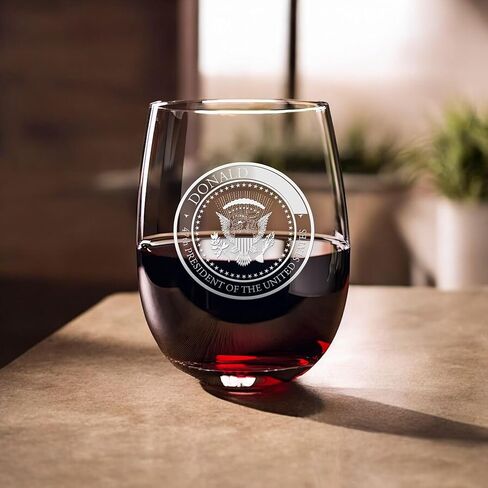 47th Presidential Seal Wine Glass | Engraved Stemless Wine Glass | Patriotic Wine Glass Gift | Presidential Election Gift | USA Political Gift | Engraved Wine Glass in Saudi Arabia