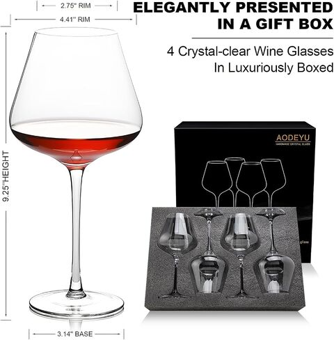 Red Wine Glasses Set of 4, Premium Crystal Wine Glasses Hand Blown, 23 oz Burgundy Red Wine Glass With Long Stem, Unique Gifts for Anniversary, Birthday, Wedding, Father's Day in Saudi Arabia