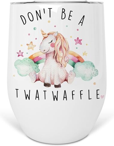 Don't Be A Twatwaffle Rainbow Unicorn 12 oz Stainless Steel Insulated Wine Tumbler With Lid in Saudi Arabia