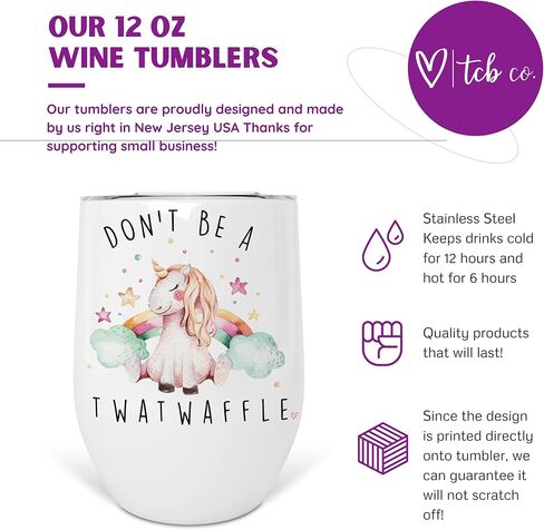 Don't Be A Twatwaffle Rainbow Unicorn 12 oz Stainless Steel Insulated Wine Tumbler With Lid in Saudi Arabia