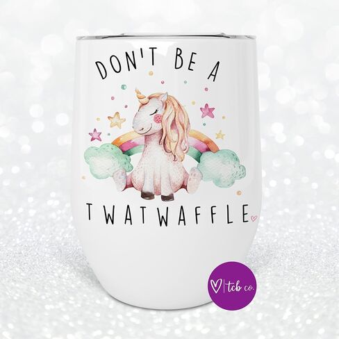 Don't Be A Twatwaffle Rainbow Unicorn 12 oz Stainless Steel Insulated Wine Tumbler With Lid in Saudi Arabia