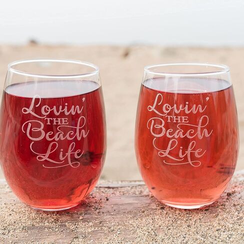Loving the Beach Life Wine Glasses - Beach House Decor -Vacation Home Gift Ideas - Set of Two 20oz in Saudi Arabia