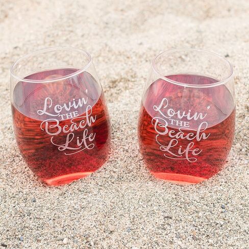 Loving the Beach Life Wine Glasses - Beach House Decor -Vacation Home Gift Ideas - Set of Two 20oz in Saudi Arabia