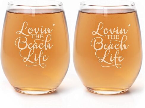 Loving the Beach Life Wine Glasses - Beach House Decor -Vacation Home Gift Ideas - Set of Two 20oz in Saudi Arabia