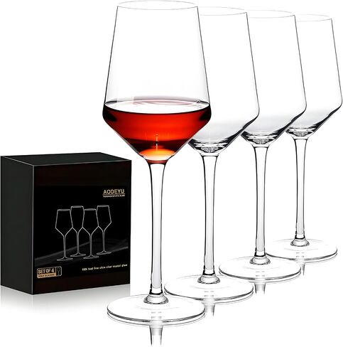 Red Wine Glasses Set of 4, Hand Blown Premium Crystal Wine Glasses, 19 oz, Long Stem, Thin Rim, Daily Use, Unique Wedding Anniversary or Birthday Gift, Ideal for Restaurants, Home Bar in Saudi Arabia