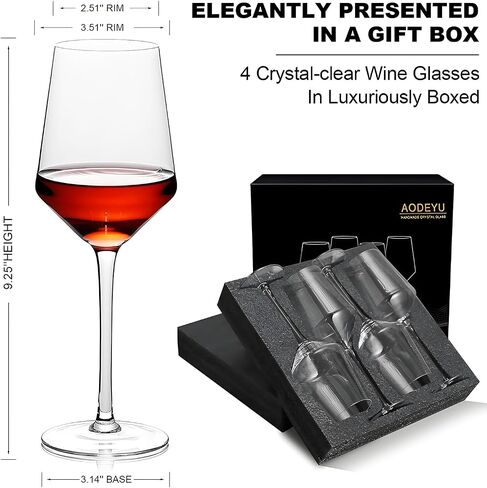 Red Wine Glasses Set of 4, Hand Blown Premium Crystal Wine Glasses, 19 oz, Long Stem, Thin Rim, Daily Use, Unique Wedding Anniversary or Birthday Gift, Ideal for Restaurants, Home Bar in Saudi Arabia