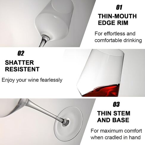Red Wine Glasses Set of 4, Hand Blown Premium Crystal Wine Glasses, 19 oz, Long Stem, Thin Rim, Daily Use, Unique Wedding Anniversary or Birthday Gift, Ideal for Restaurants, Home Bar in Saudi Arabia