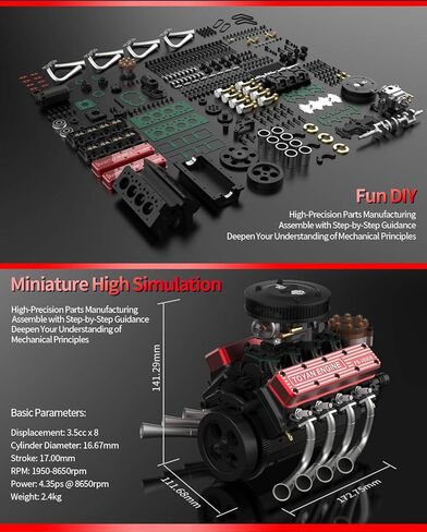 مجموعة طراز محرك Mini V8 التي تعمل ، FS-V800WGPC 1/10 Full Metal Full-Stroke Four-Stroke OHV V8 MODENT MODER in Kuwait
