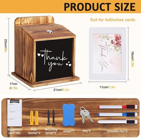 Suggestion Box with Slot Lock with 100 Suggestion Cards - Ballot, Donation, Comment Drop Box for Church, Office, Wedding - Wall Mount/Countertop in Saudi Arabia