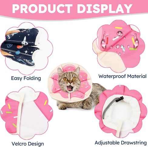 Cat Cone Collar Soft, Waterproof Cat Recovery Collar After Surgery, Adjustable Pet Donut Collar, Safety Elizabethan Collar to Prevent Licking Wounds for Kittens, Pet Cone Alternative in Saudi Arabia