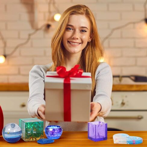 قوالب راتنج Kisrel Kit 12pcs ، قوالب راتنج الايبوكسي ، قالب الراتنج ، بما في ذلك المكعب ، حاوية القلم ، الهرم ، صينية ، حب ، جولة ، مربع ، كرات ، زهرة ، مكعب ، كريستال in Kuwait