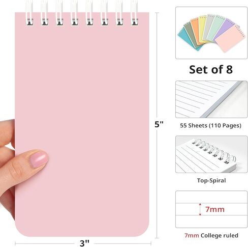 Pocket Small Notebook 3" x 5", Set of 8 Mini Little Spiral Notebook, Nursing Notepad, Perfect for Work, School, Office, Nurse, Travel - Soft Harmony in Saudi Arabia