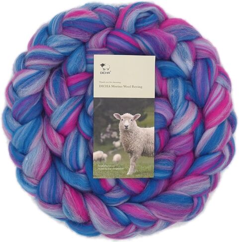 Dicha Fine Merino Wool-Roving-مصبوغ يدويًا في مزيج من الألوان المذهلة لتلبيس الإبرة ، والتلويح الرطب ، والغزل ، والنسج-ألياف مشط ناعمة-5 أوقية-حلم المحيط in Kuwait