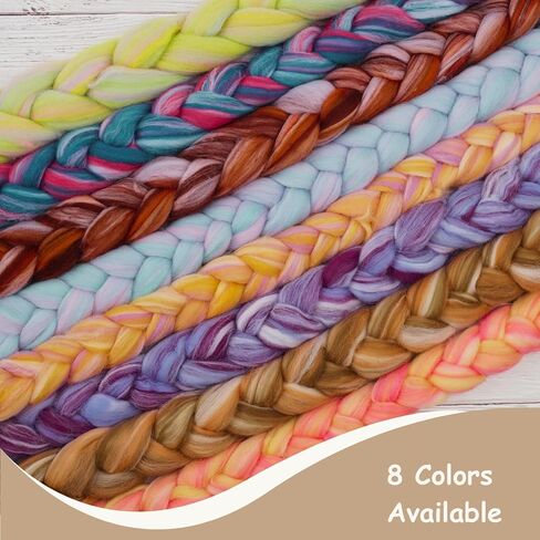 Dicha Fine Merino Wool-Roving-مصبوغ يدويًا في مزيج من الألوان المذهلة لتلبيس الإبرة ، والتلويح الرطب ، والغزل ، والنسج-ألياف مشط ناعمة-5 أوقية-حلم المحيط in Kuwait