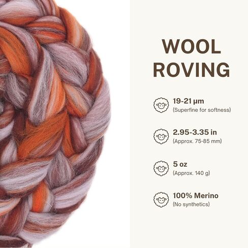 Dicha Fine Merino Wool-Roving-مصبوغ يدويًا في مزيج من الألوان المذهلة لتلبيس الإبرة ، والتلويح الرطب ، والغزل ، والنسج-ألياف مشط ناعمة-5 أوقية-حلم المحيط in Kuwait