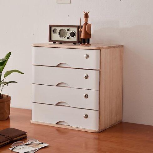 Desktop Organizer Storage Box,Desktop Drawer Cabinet with Lock,Wooden File Cabinet,1/2/3/4 Tier Flat File Cabinet Storage(A,3 Drawer) in Saudi Arabia