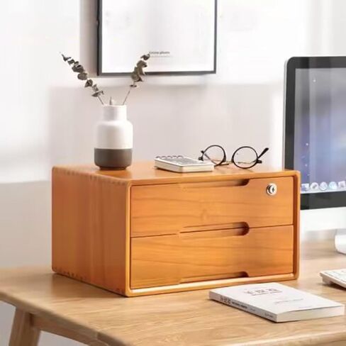 Desktop File Cabinet,Desktop Organizer Storage Box,Solid Wood Storage Box with Lock,Desk Drawers Organizer and Accessories(A) in Saudi Arabia